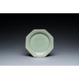 A Chinese octagonal Longquan celadon plate, probably Ming