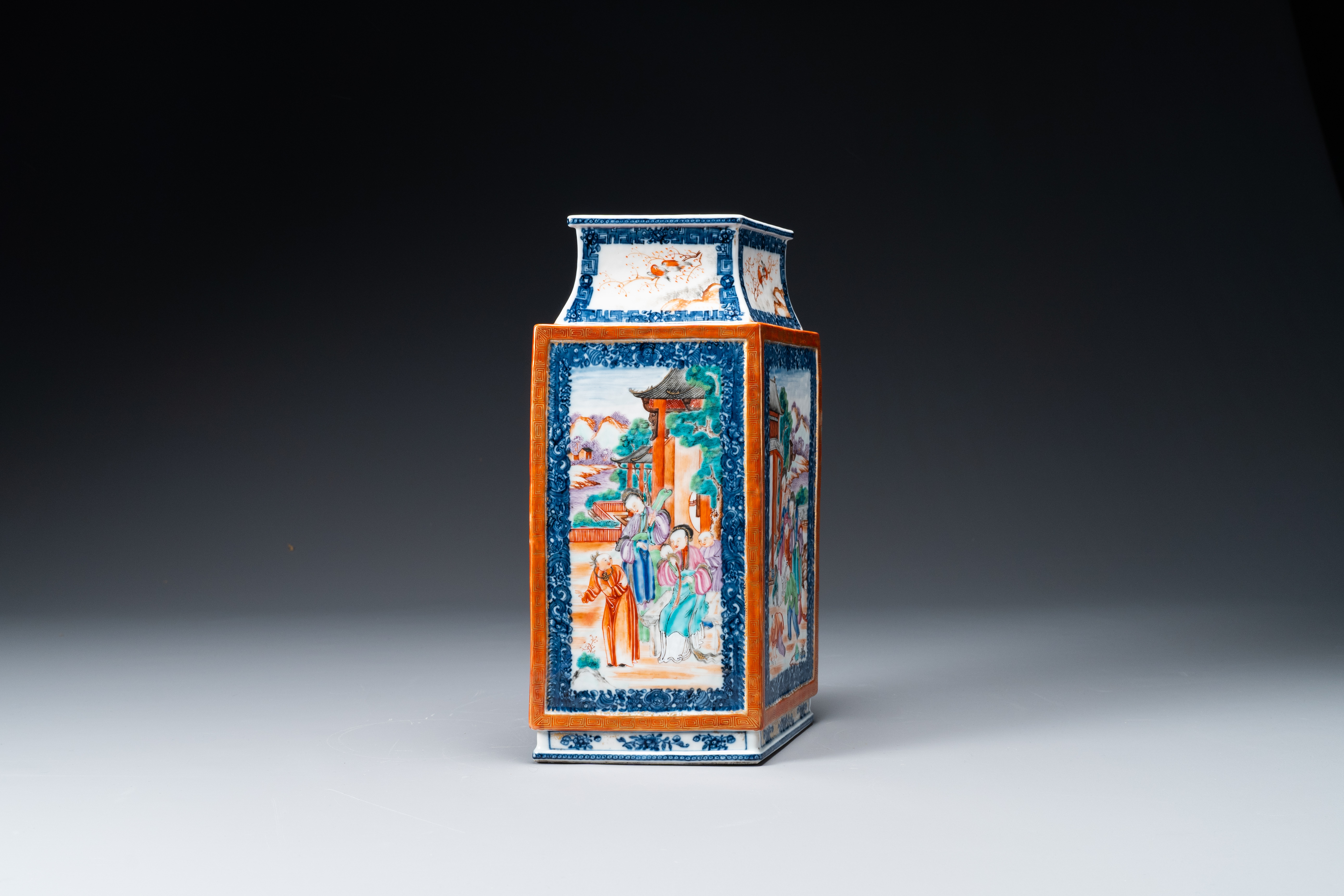 A Chinese Canton famille rose lozenge-shaped 'Mandarin subject' vase, Qianlong - Image 3 of 9