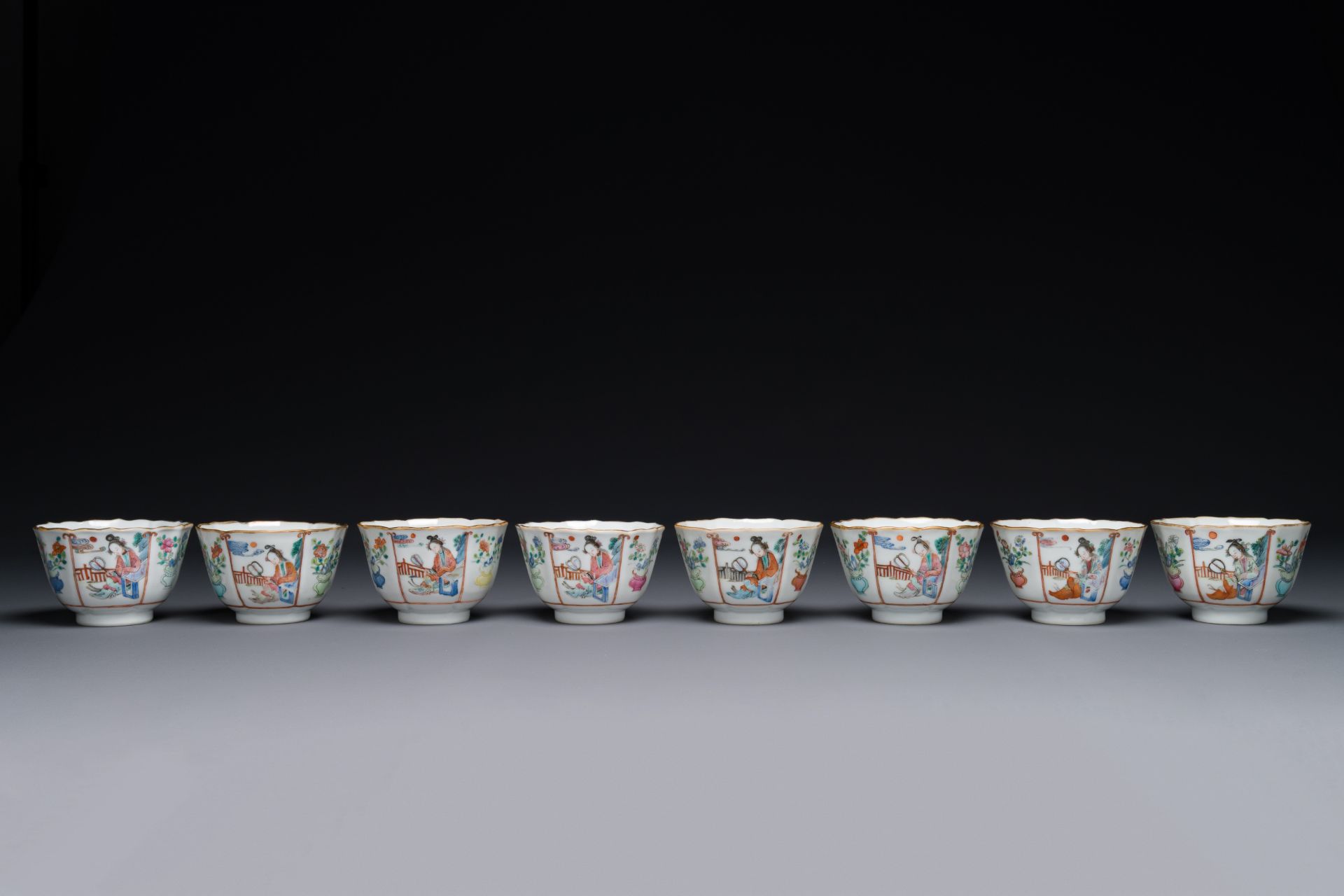 Eight Chinese famille rose cups and seven saucers, Xianfeng mark and of the period - Image 4 of 7