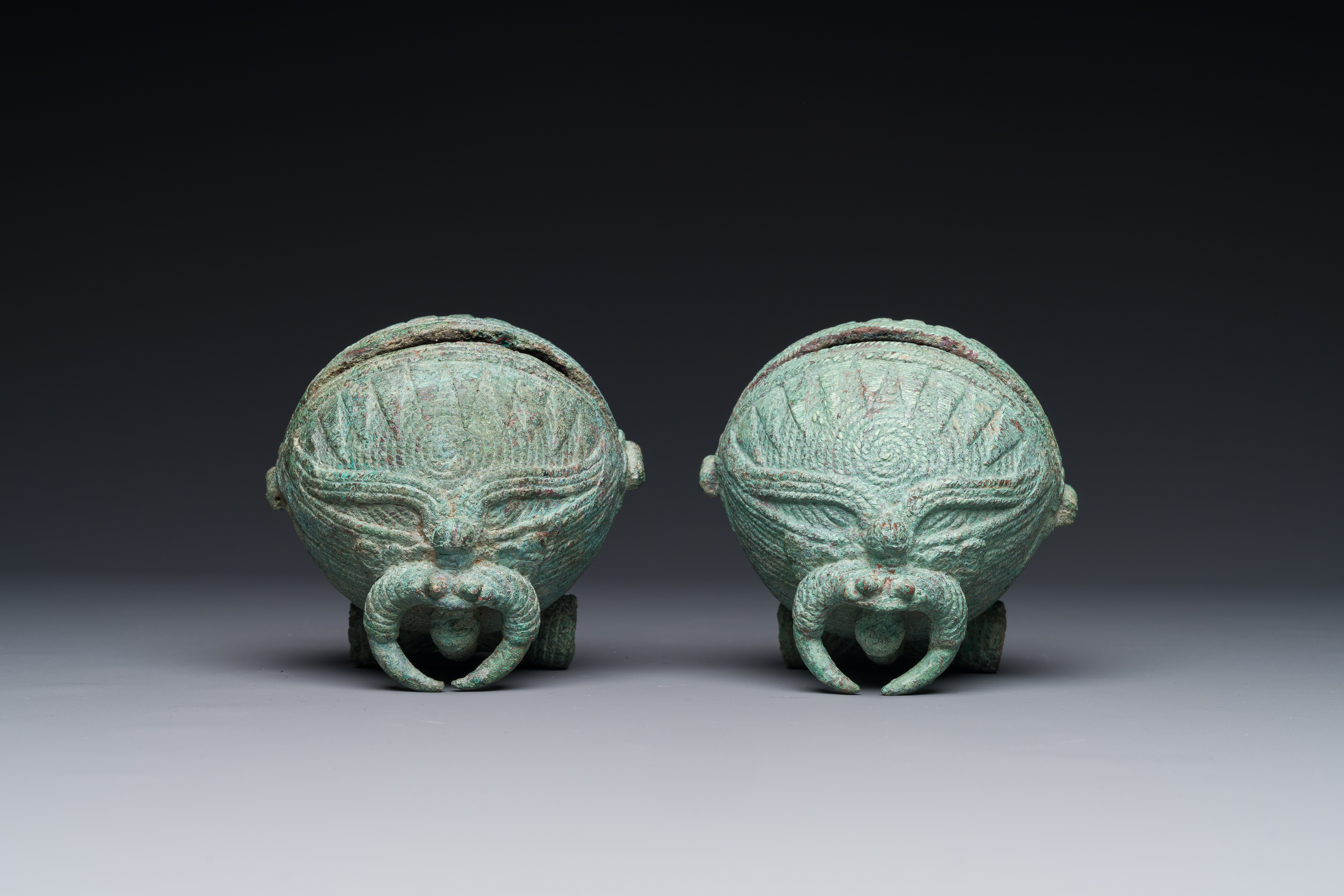 A pair of round bronze bells for water buffalo, Cambodia, Batambang provence, 300 BC - Image 5 of 15