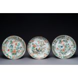 Three Chinese famille verte 'phoenix and peony' plates, Kangxi