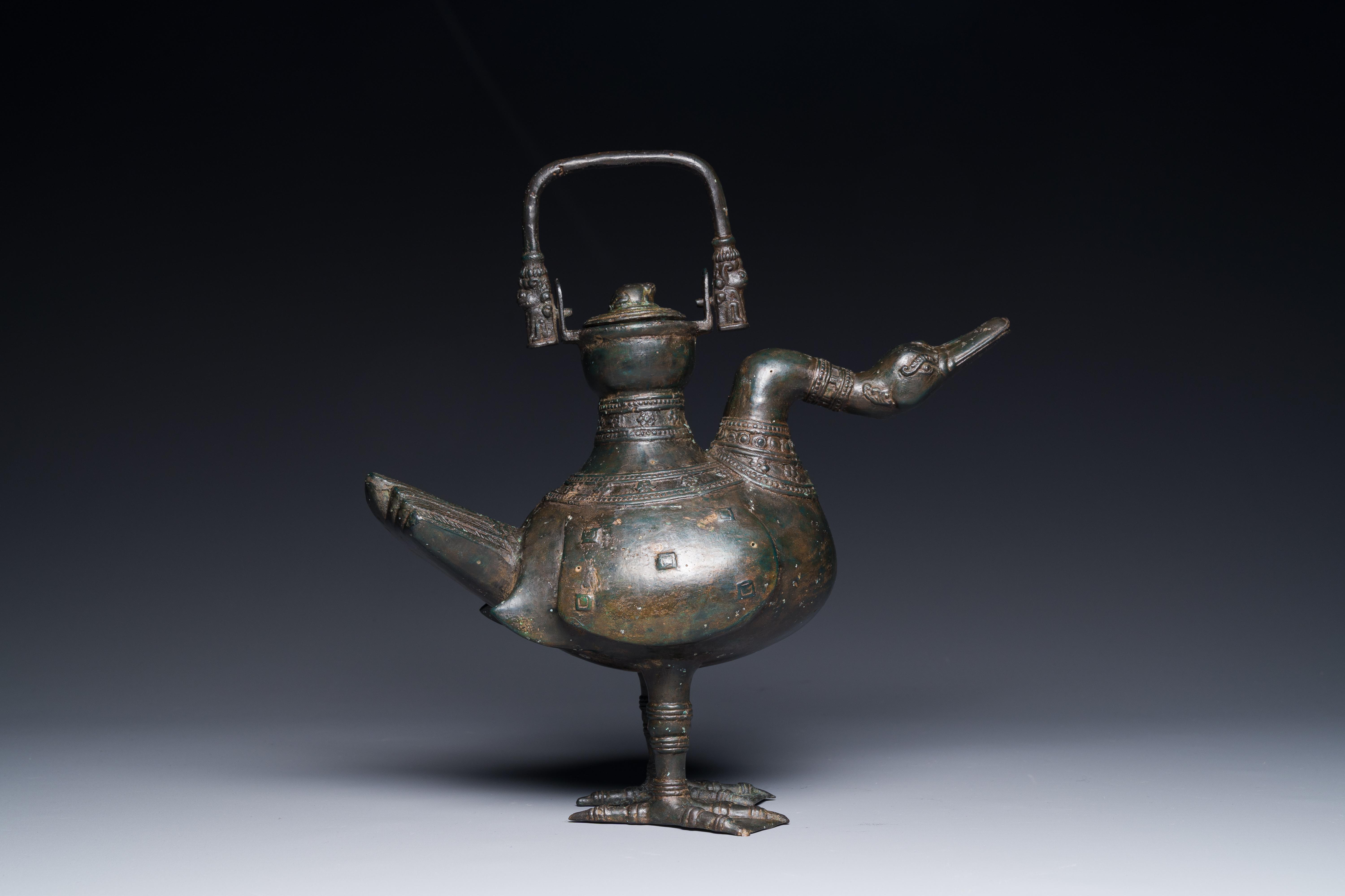 A Chinese archaistic bronze wine vessel in the form of a goose, Song - Image 12 of 21