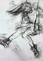 ‡ GLORIA (GLO) WILLIAMS charcoal on paper - entitled verso, 'The Swing', signed, 49 x 35cms