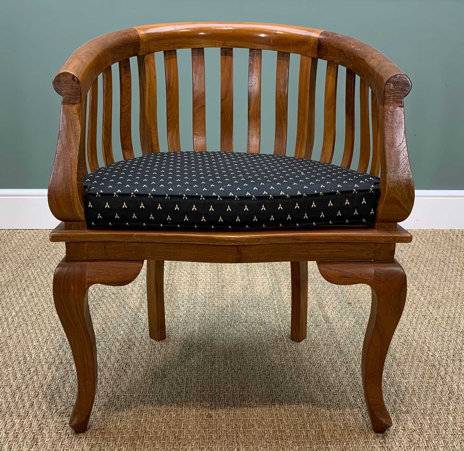 SET FOUR CHINESE HARDWOOD HORSESHOE CHAIRS, with loose cushions, and pair stained French style salon - Image 8 of 10