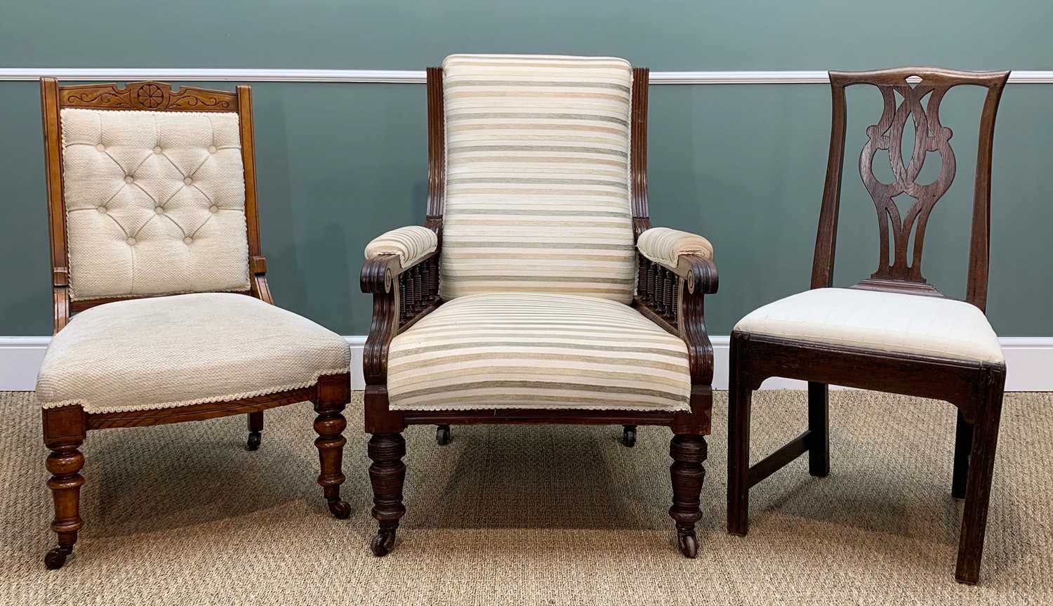 ANTIQUE FURNITURE including,Victorian oak armchair, ceramic castors, 100 (h) x 59cms (w), - Image 2 of 19