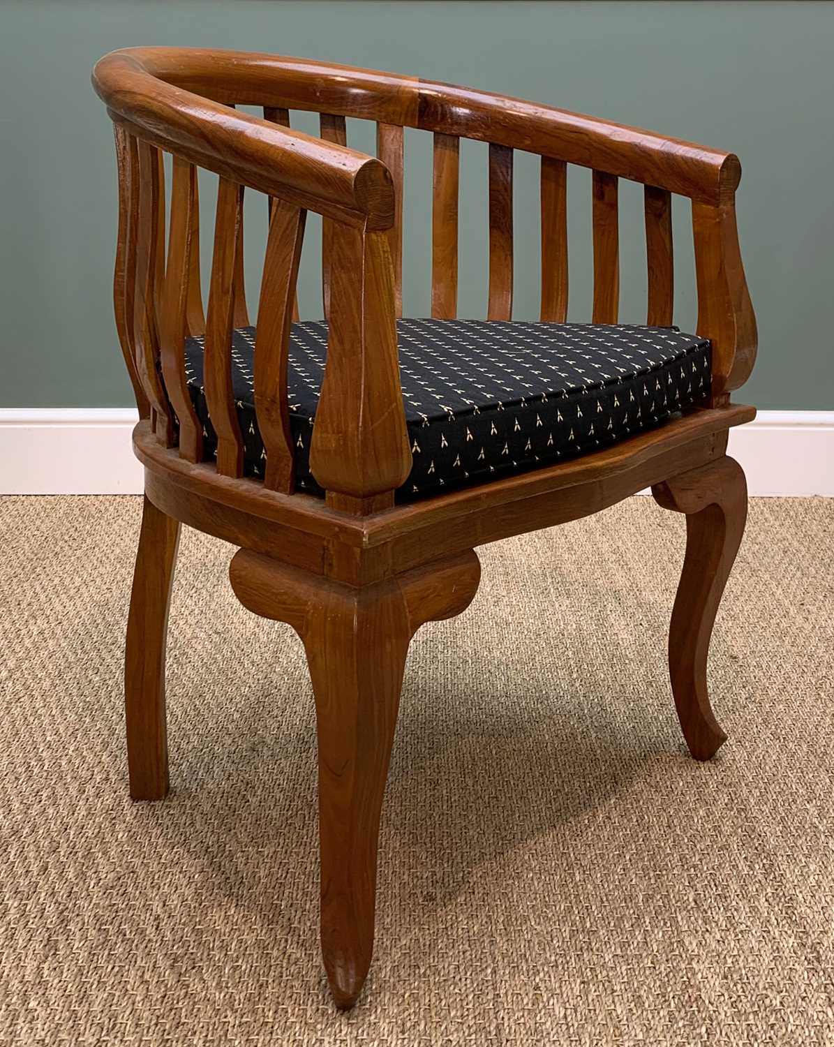 SET FOUR CHINESE HARDWOOD HORSESHOE CHAIRS, with loose cushions, and pair stained French style salon - Image 9 of 10