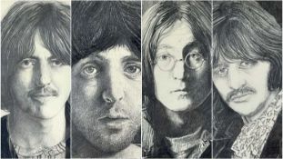* MUNTING, pencil - four portraits of members of The Beatles, signed, titled and dated 1977, each 28