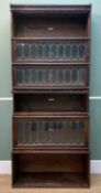 EDWARDIAN SIX TIER OAK GLOBE WERNICKE BOOKCASE, lockable leaded glass doors, labels, 198 (h) x 87cms