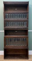 EDWARDIAN SIX TIER OAK GLOBE WERNICKE BOOKCASE, lockable leaded glass doors, labels, 198 (h) x 87cms