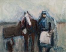 ‡ WILL ROBERTS oil on canvas - 'Cockle Picker and Pony', entitled verso on Attic Gallery label and