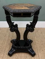 19TH C. SRI LANKAN EBONY & CALAMANDER OCCASIONAL TABLE, with hexagonal specimen wood top within