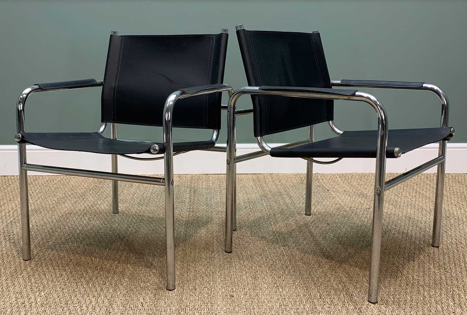 CHROME AND BLACK LEATHER KLINTE ARMCHAIRS, after a design by Tord Bjorklund Provenance: consigned