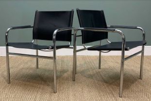 CHROME AND BLACK LEATHER KLINTE ARMCHAIRS, after a design by Tord Bjorklund Provenance: consigned