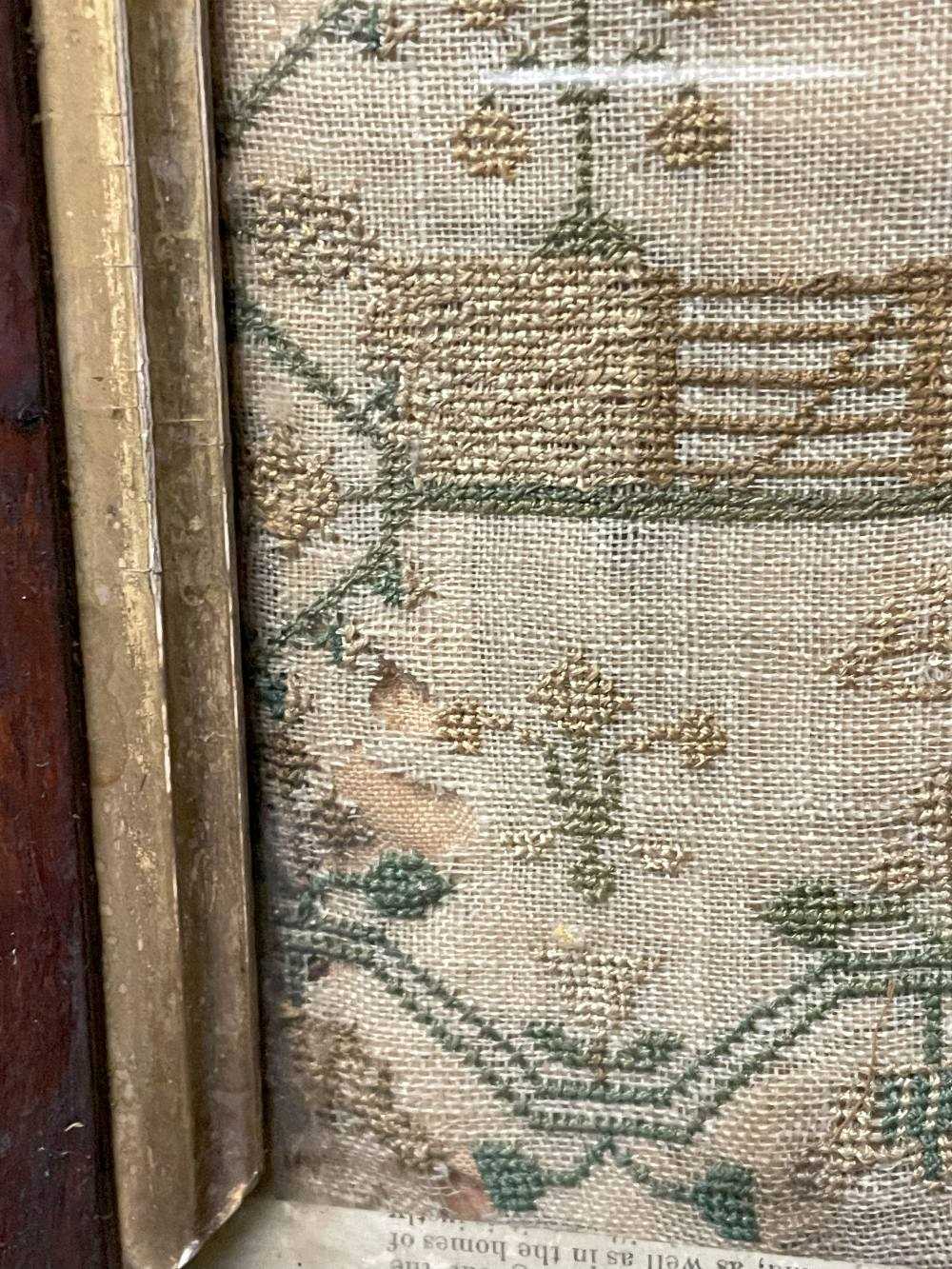 EARLY VICTORIAN NEEDLEWORK SAMPLER, by Susannah Terrington aged 10, dated 1842, decorated with - Image 12 of 15