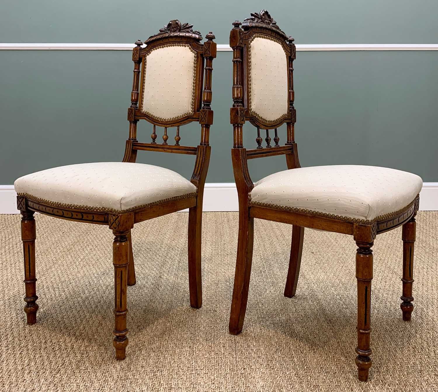 SET FOUR CHINESE HARDWOOD HORSESHOE CHAIRS, with loose cushions, and pair stained French style salon - Image 5 of 10