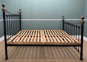 'AND SO TO BED' VICTORIAN STYLE PAINTED METAL BED, with brass bedknobs and rails, super-king 6ft (w)