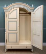 'AND SO TO BED' FRENCH STYLE PAINTED ARMOIRE, cream with pale blue detailing, 226 (h) x 140 (w) x