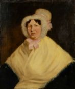 19THC SCHOOL, POSSIBLY OF WELSH INTEREST oil on canvas - lady wearing pale yellow shawl and