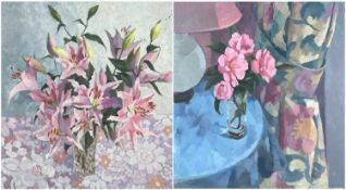 BRYN RICHARDS oil on board (a pair) - still-life flowers, the smaller is signed, 51 x 46 and 61 x