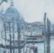 ‡ DAI DAVID oil on card - entitled verso, 'Gondolas, Grand Canal' on Albany Gallery label, signed