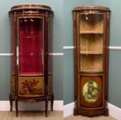 TWO GILT METAL MOUNTED VERNIS MARTIN STYLE VITRINES, one painted with three panels below curved