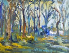 ‡ JAMES LAWRENCE ISHERWOOD FRSA, FIAL, oil on board - Trees, signed, inscribed and dated verso, 51 x