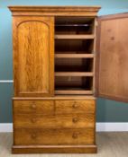 VICTORIAN SATIN BIRCH LINEN PRESS, en suite to the previous lot, fitted linen slides and drawers,