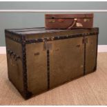 19TH C. AUSTRIAN CLOTHES TRUNK, containtin inner trays, old label to inner lid, 70 (h) x 119 (w) x