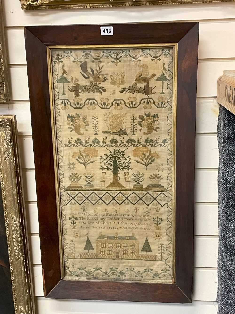 EARLY VICTORIAN NEEDLEWORK SAMPLER, by Susannah Terrington aged 10, dated 1842, decorated with - Image 5 of 15