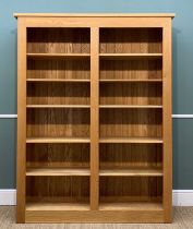 MODERN 'QUERCUS' OAK DOUBLE BOOKCASE, fixed and adjustable shelves, 199 (h) x 146 (w) x 35cms (d)