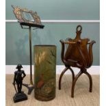 ASSORTED ANTIQUE FURNISHINGS including, lyre shaped folding music stand, Regency style telescopic