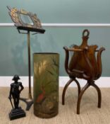 ASSORTED ANTIQUE FURNISHINGS including, lyre shaped folding music stand, Regency style telescopic