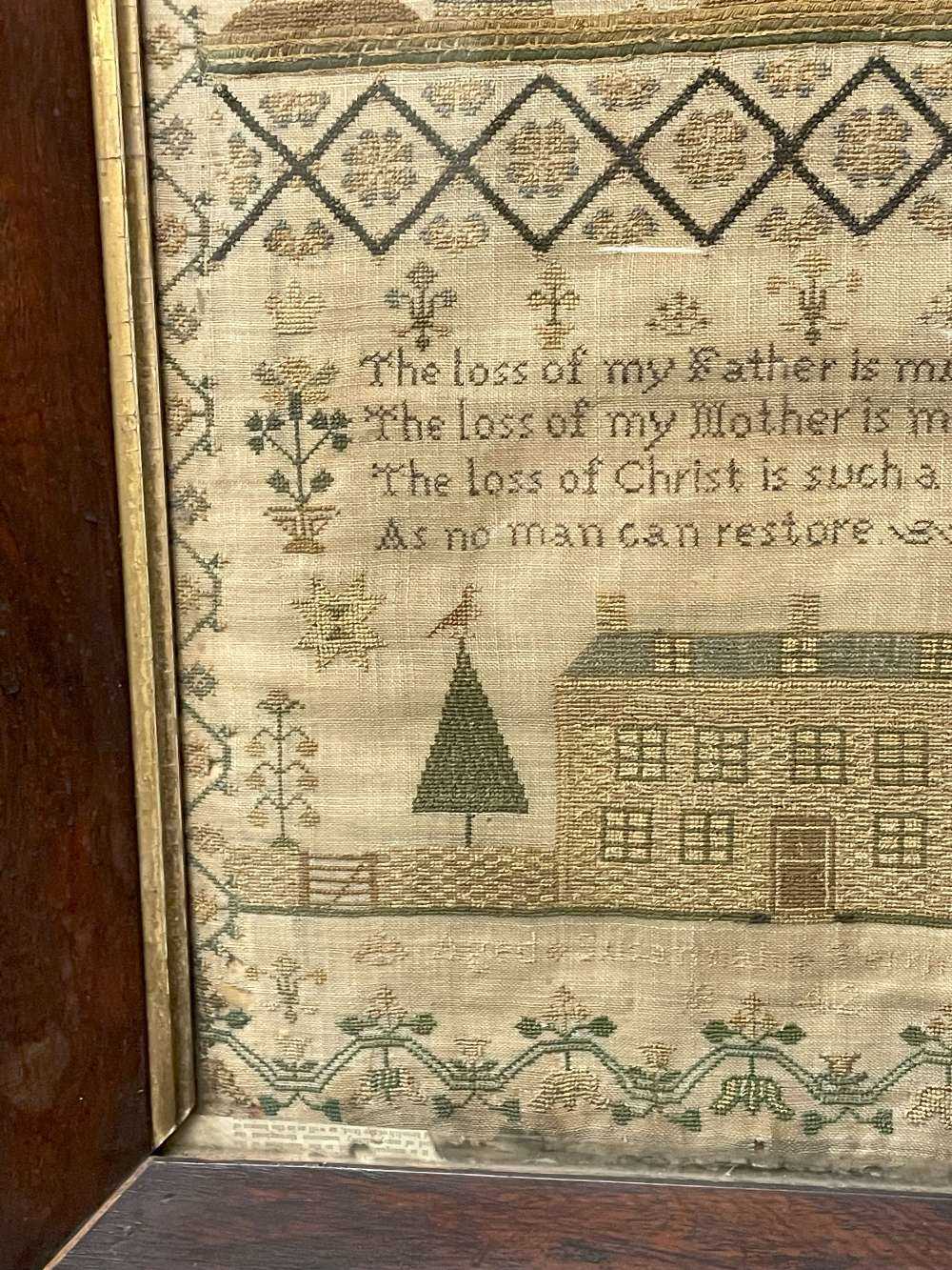 EARLY VICTORIAN NEEDLEWORK SAMPLER, by Susannah Terrington aged 10, dated 1842, decorated with - Image 14 of 15