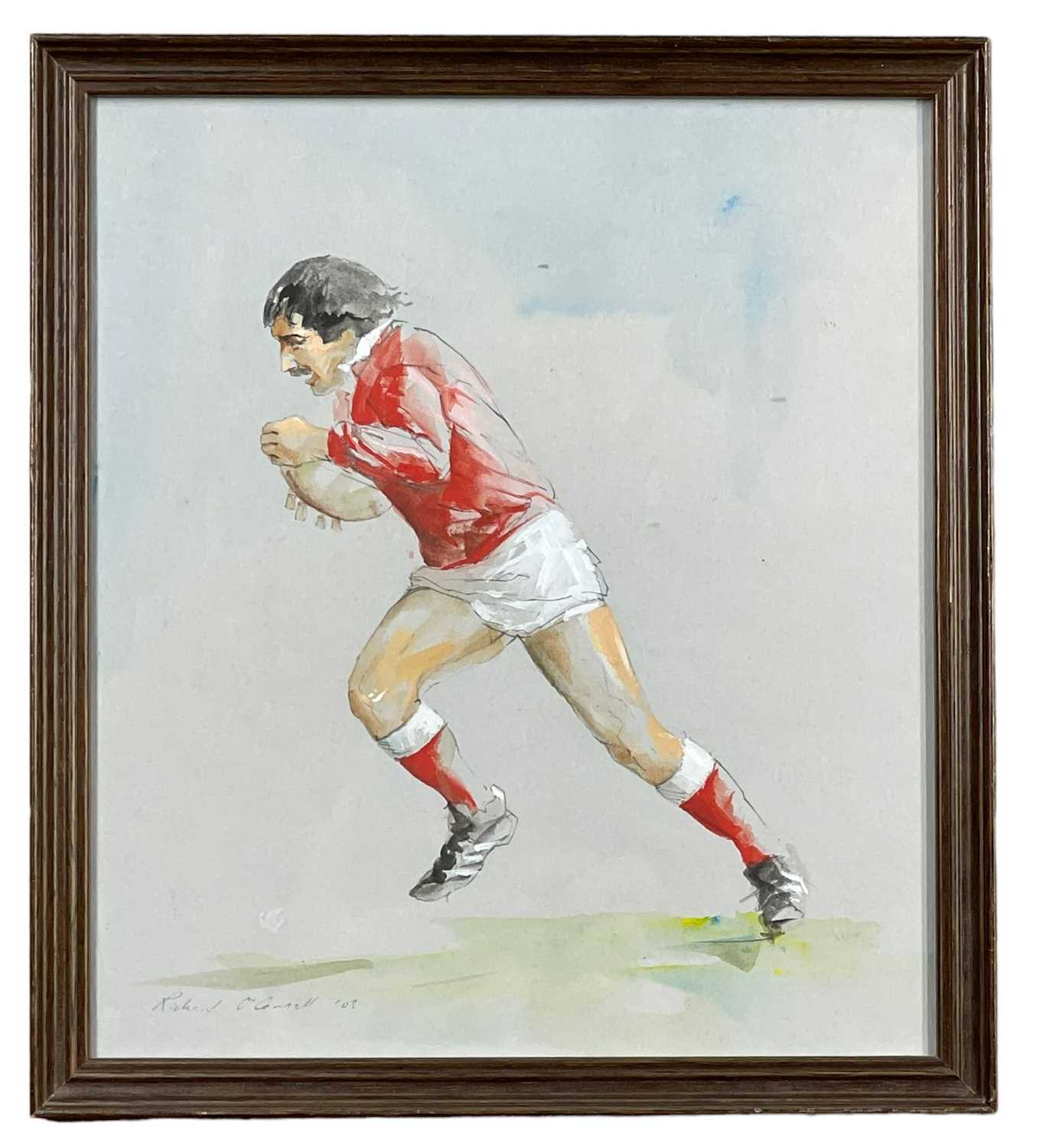 SPORTING MEMORABILIA, including five paintings of Welsh rugby players by artist Richard O'Connell, - Image 12 of 16