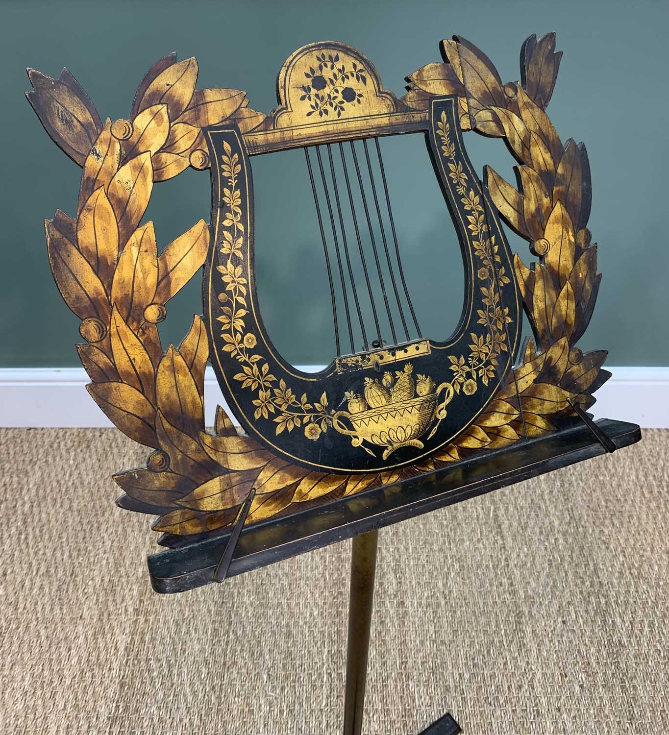 ASSORTED ANTIQUE FURNISHINGS including, lyre shaped folding music stand, Regency style telescopic - Image 8 of 13