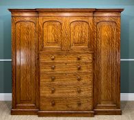 VICTORIAN SATIN BIRCH BREAKFRONT COMPACTUM, fitted with drawers, linen slide and hanging rail,