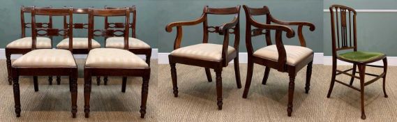 SET EIGHT GEORGE IV MAHOGANY DINING CHAIRS, including 2 armchairs, and an Edwardian salon chair (