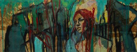 ‡ LUCINDA LYONS, mixed media - Red Head, 53 x 141cms Provenance: private collection Cardiff