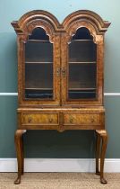 QUEEN ANNE STYLE WALNUT DOUBLE DOMED CABINET, of small proportions, moulded cornice, shaped glazed