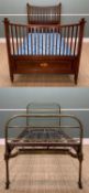 TWO ANTIQUE BEDS, comprising Edwardian Sheraton-style mahogany and satinwood crossbanded single bed,