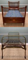 TWO ANTIQUE BEDS, comprising Edwardian Sheraton-style mahogany and satinwood crossbanded single bed,