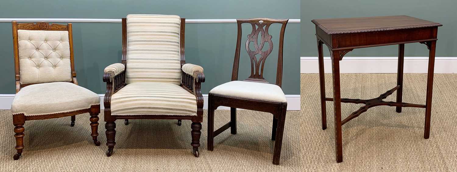ANTIQUE FURNITURE including,Victorian oak armchair, ceramic castors, 100 (h) x 59cms (w),