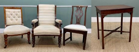 ANTIQUE FURNITURE including,Victorian oak armchair, ceramic castors, 100 (h) x 59cms (w),