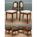 SET FOUR CHINESE HARDWOOD HORSESHOE CHAIRS, with loose cushions, and pair stained French style salon