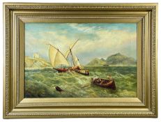 FOLLOWER OF JAMES HARRIS OF SWANSEA (1847-1925) oil on canvas - off the Swansea coast with boats,