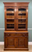 VICTORIAN MAHOGANY AND WALNUT SECRETAIRE BOOKCASE, door with raised panels, adjustable shelves,