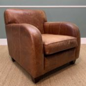 LAURA ASHLEY ART DECO STYLE LEATHER ARMCHAIR, loose cushion, double stitched detailing, 87cms (w)