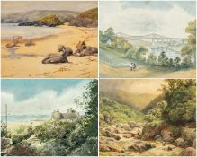 FOUR WATERCOLOURS, comprising William Armitage - Near Aberdaron, cattle on a beach, signed, titled