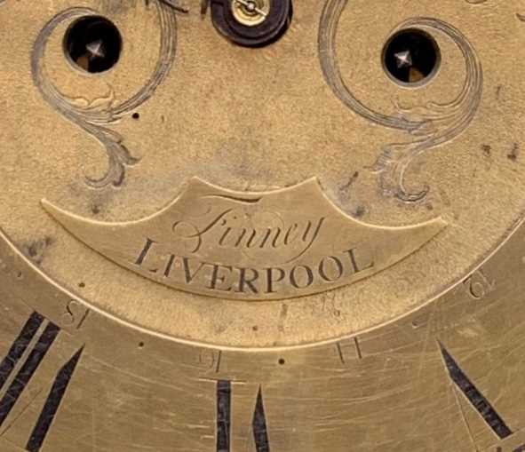 ANTIQUE 8-DAY LONGCASE CLOCK, dial signed 'Finney, Liverpool' on plaque, 13" brass roman and - Image 2 of 8