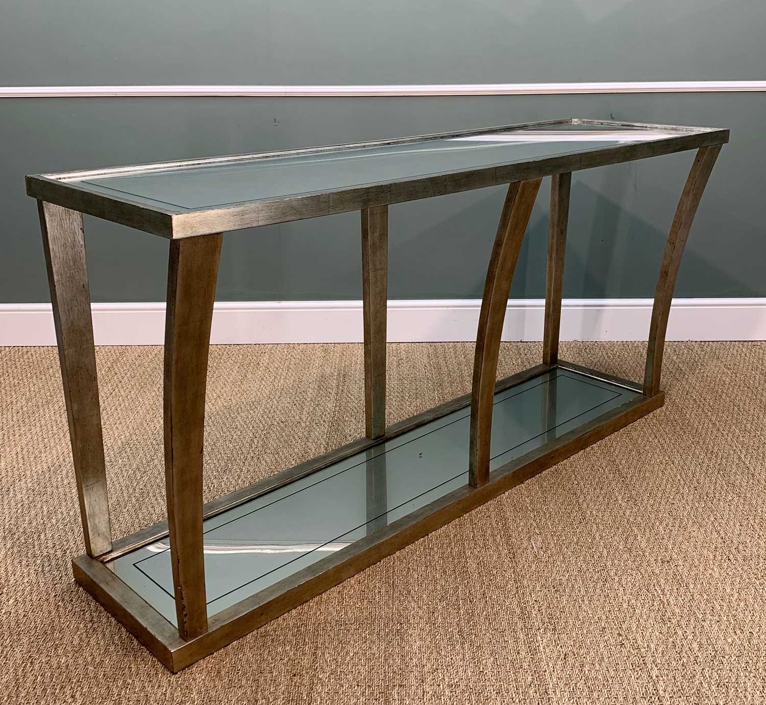 JULIAN CHICHESTER CONSOLE TABLE, silvered frame with top and base inset with mirrored glass, 90 ( - Image 2 of 5
